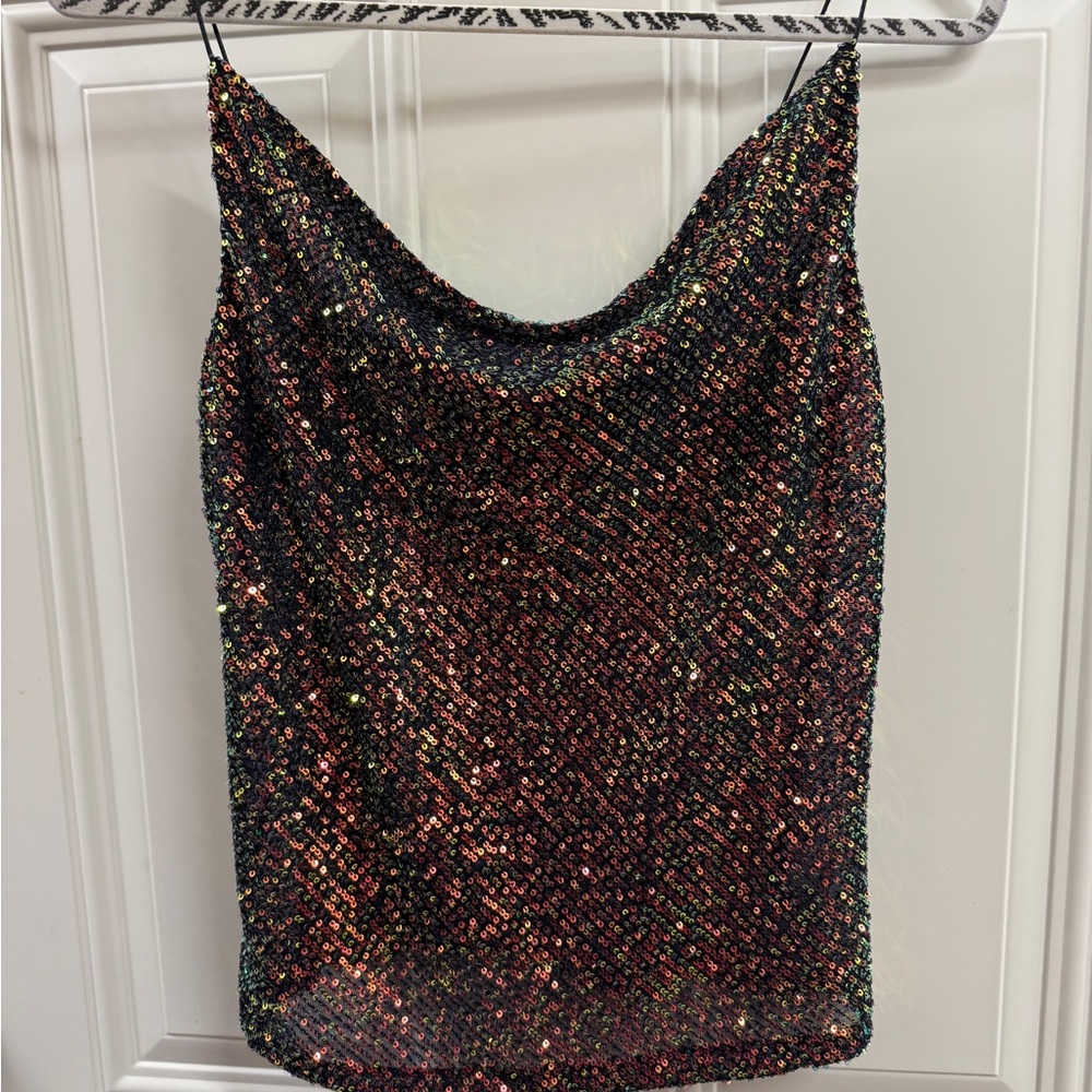 Rose gold green Sequin Top nwt